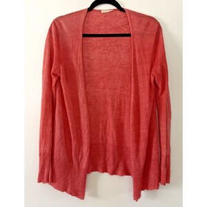 Eileen Fisher Petite Medium Open Front Cardigan 100% Linen Sweater Long Sleeve